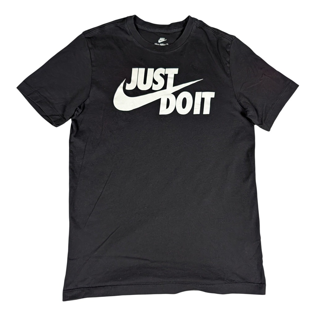 Nike T-Shirt Mens Small Black Just Do It Graphic Logo Tee Excellent